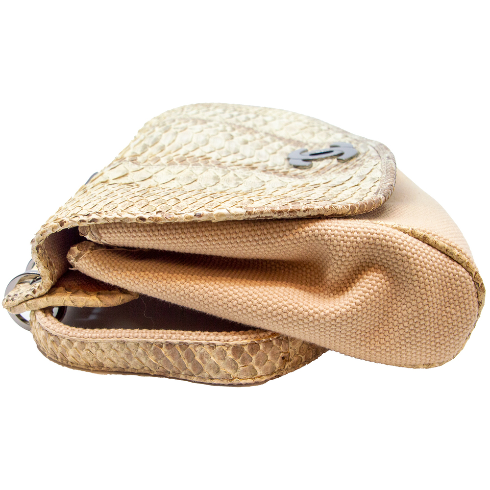 Chanel Handbag Python Canvas Brown - image 5